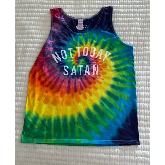 Womens NOT TODAY SATAN tye dye tank top - Picture 1 of 5